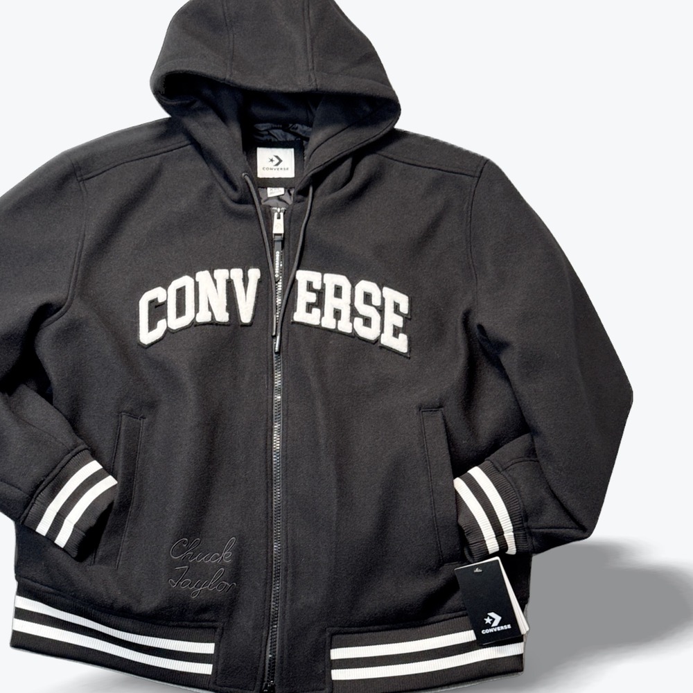 Converse Chuck Taylor Varsity‎ Bomber Jacket Quilted Black Hooded Mens XXL NWT